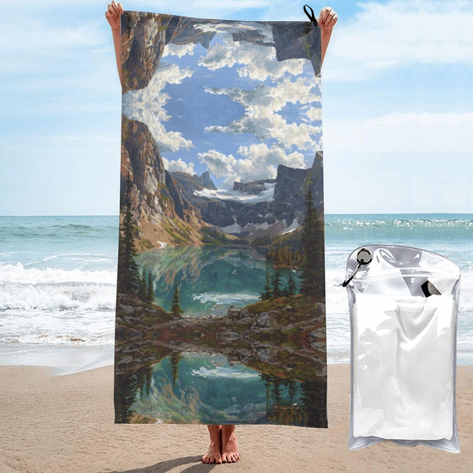 ESNAIUVCD Glacier Lake Print Beach Towel, Microfibre Sauna Towel, Quick-Drying Fitness Towel, Lightweight And Thin Portable Sauna Towel