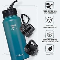 Vista 3 de Fanhaw 32 oz Insulated Water Bottle – Portable Stainless Steel Flask with 3 Lids (Straw, Spout, Carabiner) Leakproof, for Gym, Hiking, Work