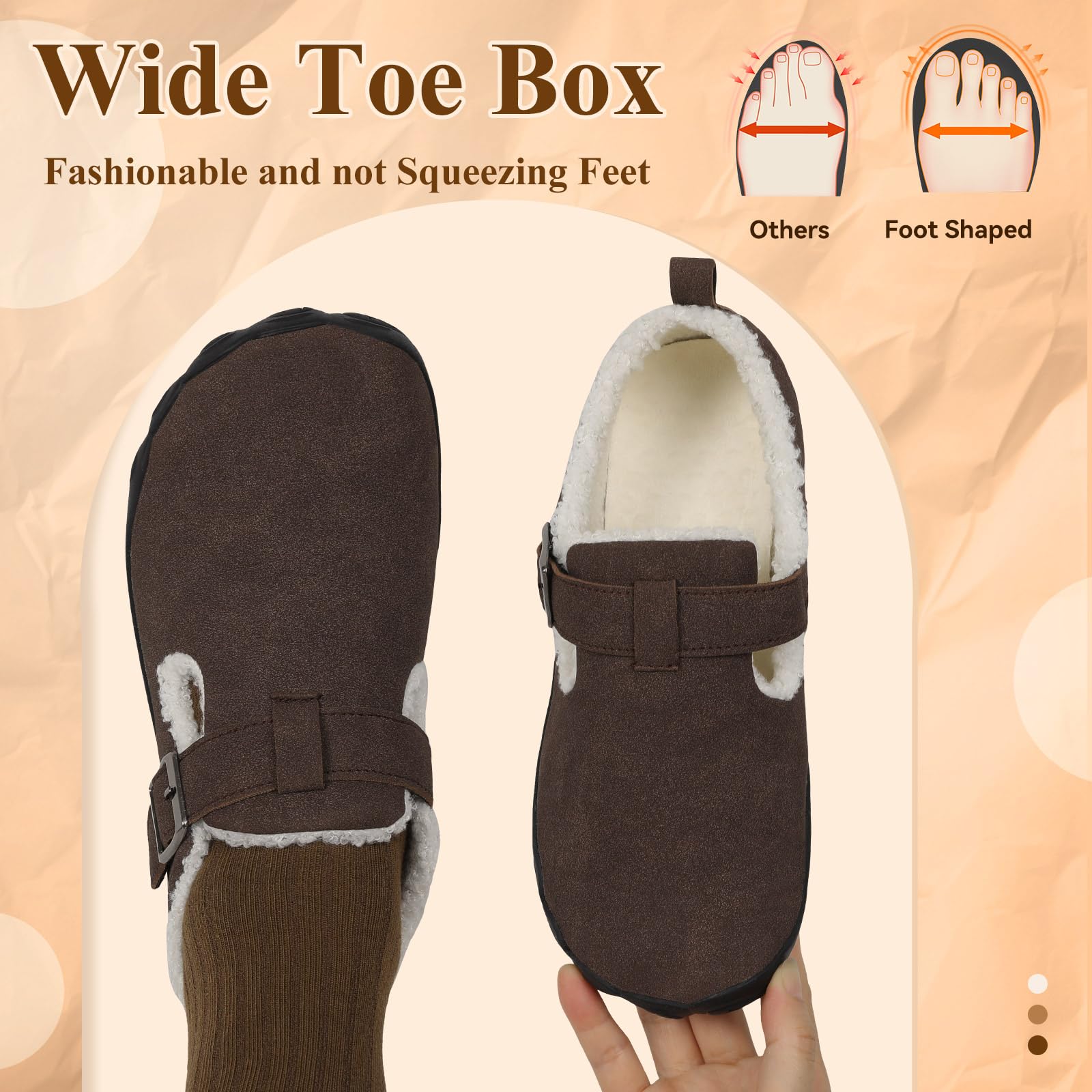 BARERUN Slippers for Women Men Barefoot Wide Mens Womens Winter House Shoes Adjustable Bedroom Indoor Outdoor Slippers Warm Slip on Arch Support Slides for Men Women