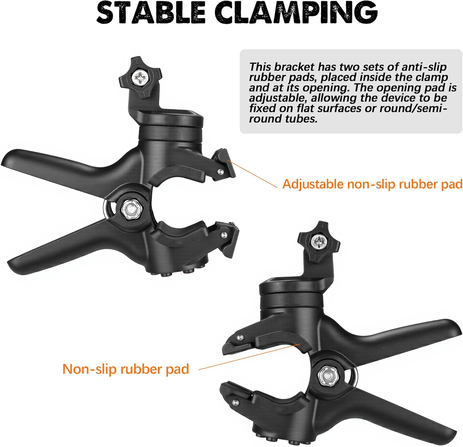 Camera Clamp Mount Compatible with GoPro Hero 13, 12, 11, 10, 9, 8, 7, 6, 5, 4, Session, 3+, 3, 2, 1, fits Pipe arms ranging from 0.78" to 1.77"