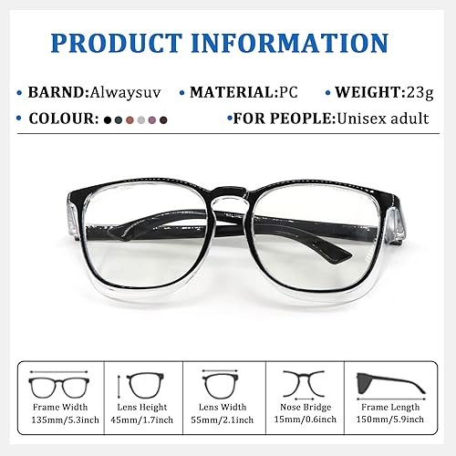 Miniatura 7 de ALWAYSUV Paquete de 2 gafas de seguridad antivaho, gafas de luz azul, redondas, transparentes protectoras para hombres y mujeres