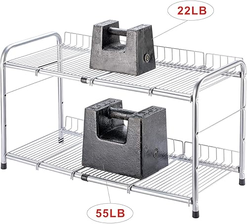Miniatura 5 de Flagship Organizador de 2 niveles para debajo del fregadero y estante de almacenamiento expandible para gabinete de cocina y baño, color plateado