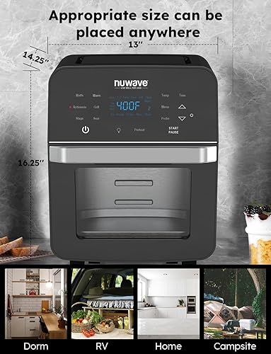 Miniatura 8 de Nuwave Brio - Horno freidora de aire, tamaño familiar XL de 15.5 cuartos de galón, kit de cesta de asador y brocheta SS, potente 1800 W, controles