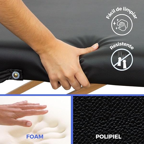 Mobiclinic®, Camilla de Masaje Plegable, CM-01 Basic, Mesa, Profesional, Portátil, Madera, 2 Cuerpos, Marca Española, Regulable, 180x60 cm, Negra - 2