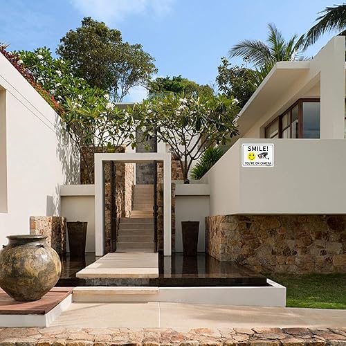 Miniatura 8 de Cartel de "Smile You're on Camera", paquete de 2 letreros de videovigilancia, señal de advertencia de aluminio de 10 x 7 pulgadas, protección UV,