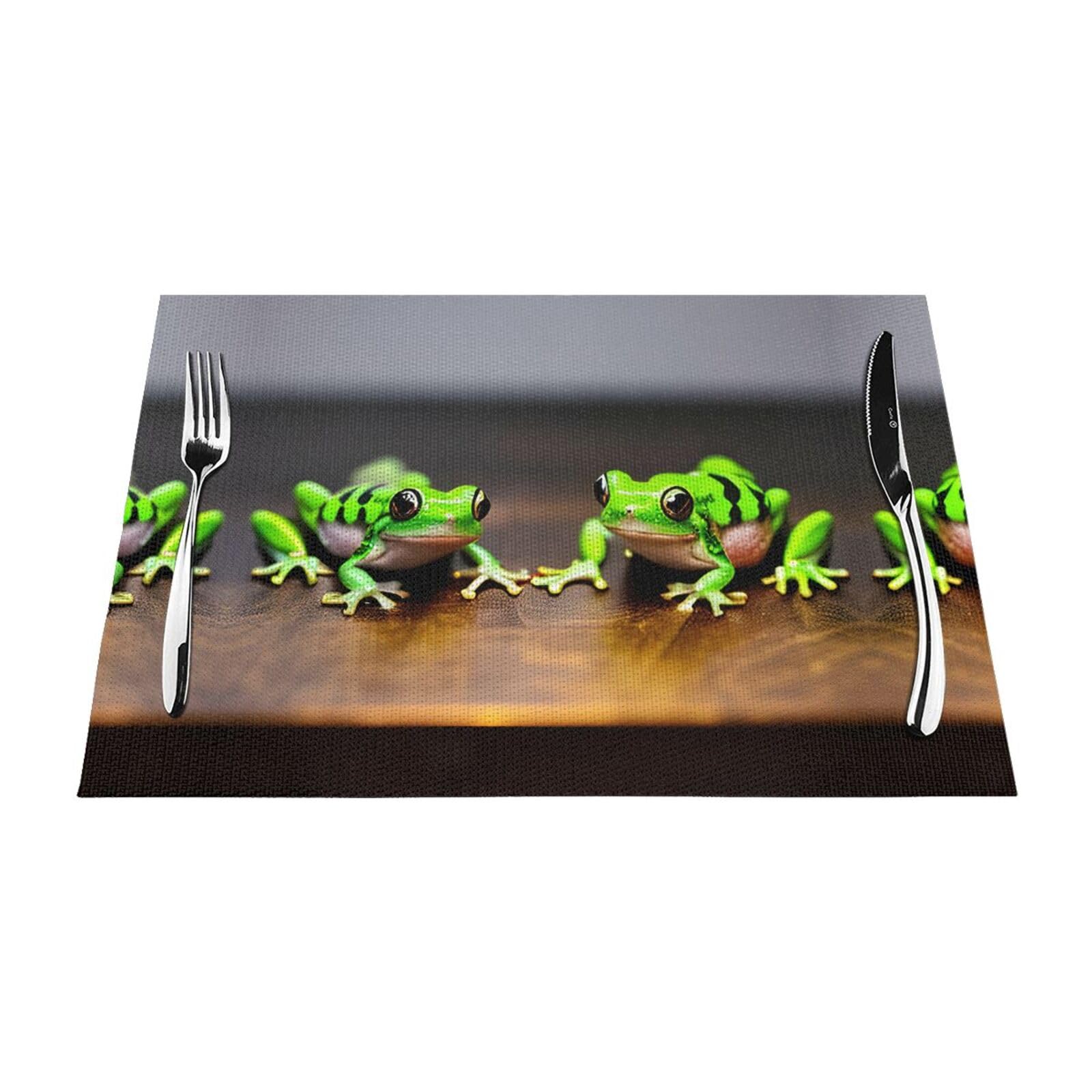 Placemats Set of 6,Table Mats Washable Placemat Decoration, Cute and Funny Funny Frogs Print