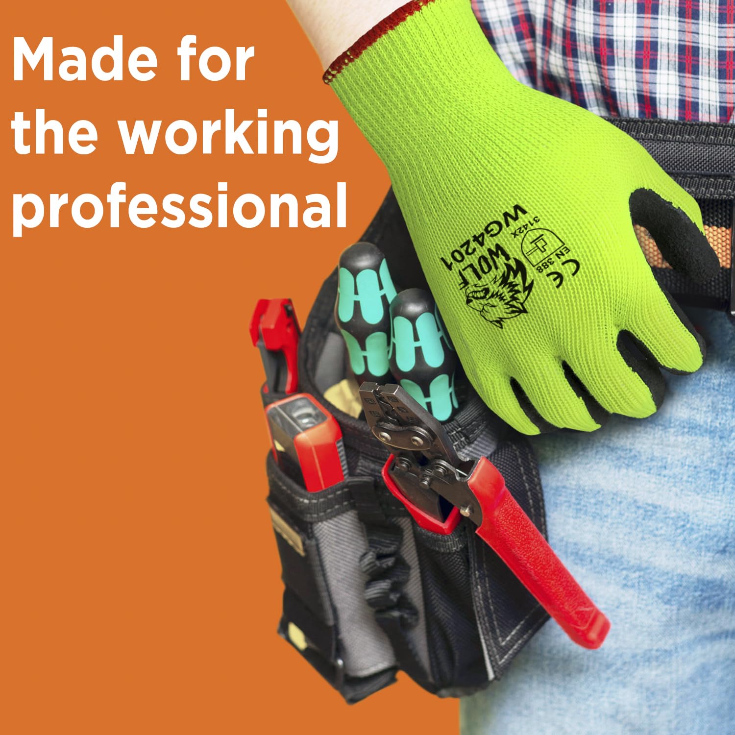 WOLF Hi-Viz Green Heavy-Duty Textured Rubber Latex Grip Knit Glove (24, Medium)