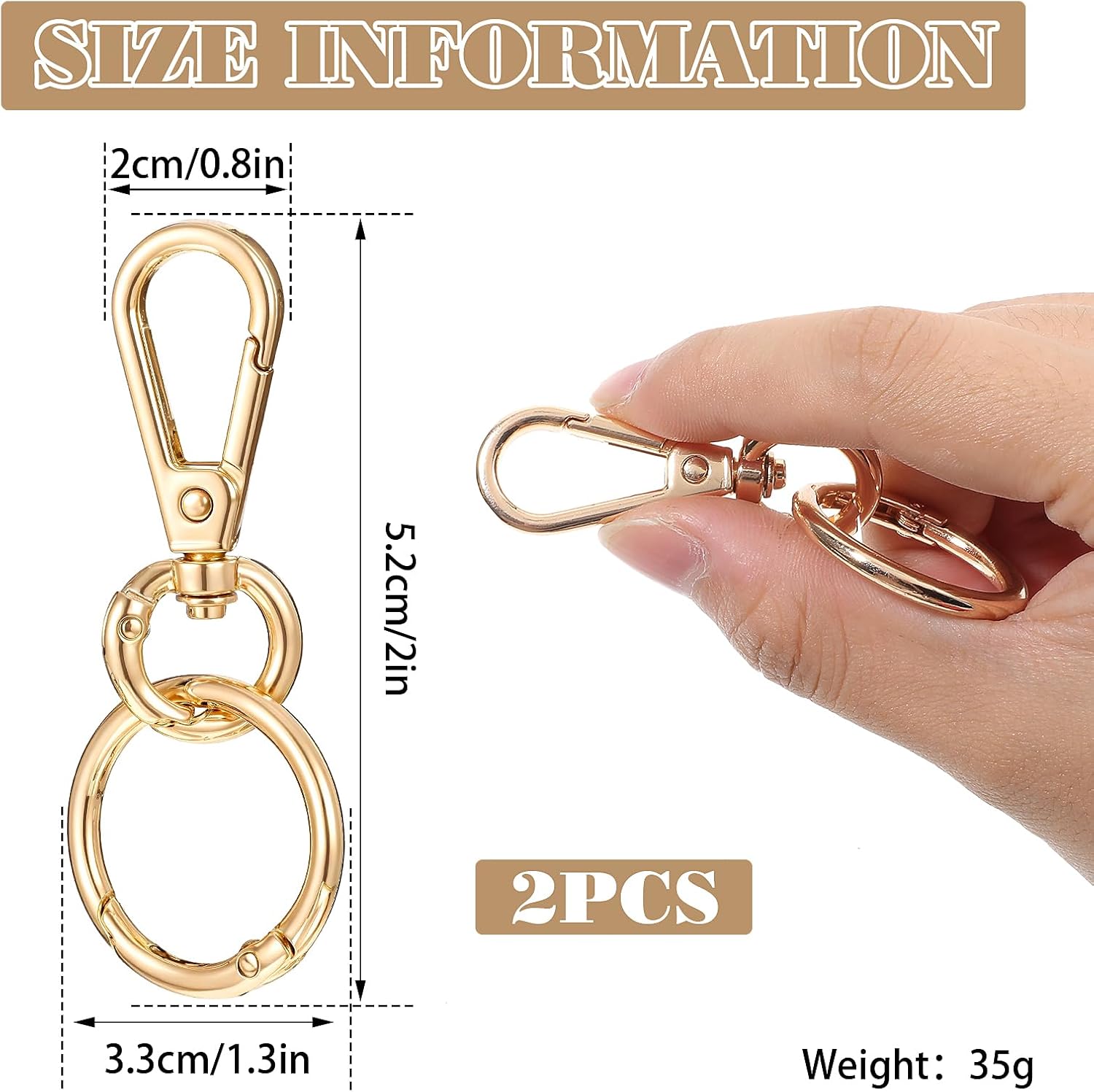 2 Sets Swivel Clasp Clip, Metal Swivel Snap Hooks Gold Keychain Clip Key Chain Hooks with Key Ring Keychain Clasp for Key Lanyard Jewelry Making DIY Crafts(2) - Image 5