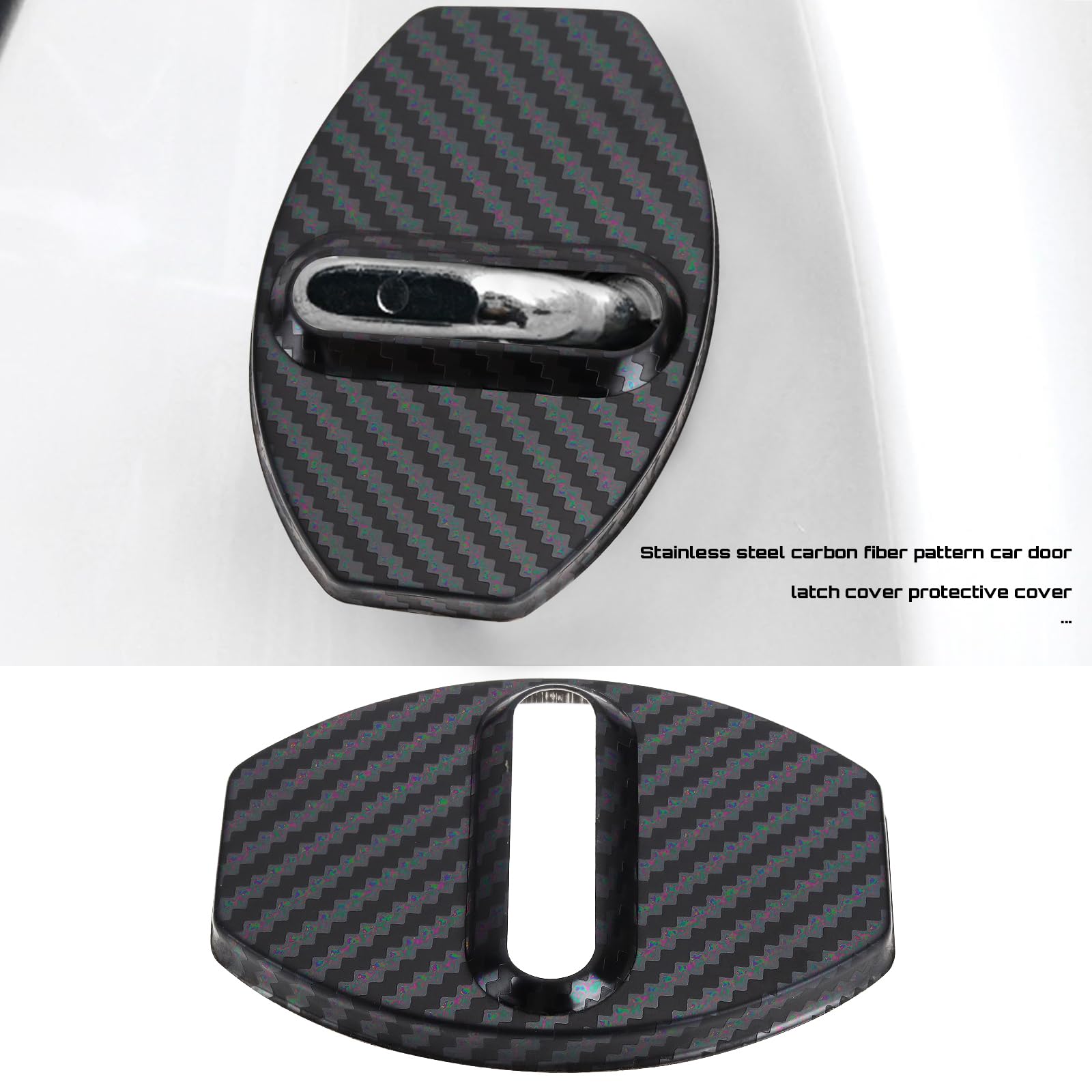 Be In Your Mind 4Pcs Car Stainless Steel Door Lock Buckle Cover Door Lock Protection Cover Compatible with Audi TT Mk1 Mk2 Mk3 Carbon Fiber Pattern 70x50mm