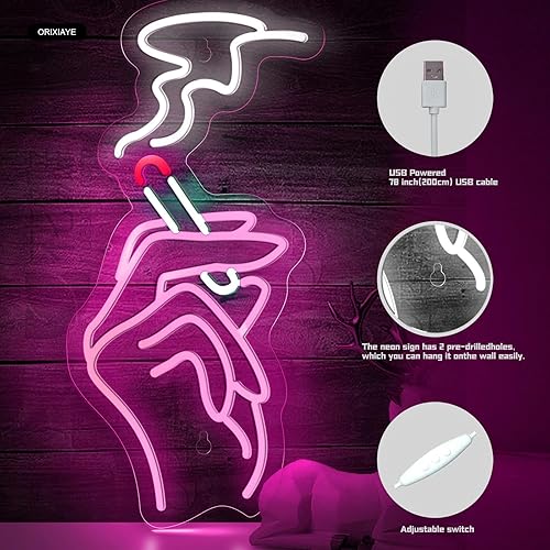 Miniatura 2 de Letrero de neón de mano para decoración de pared, letrero de neón LED rosa, decoración de habitación, hip hop, letreros de fiesta para dormitorio,