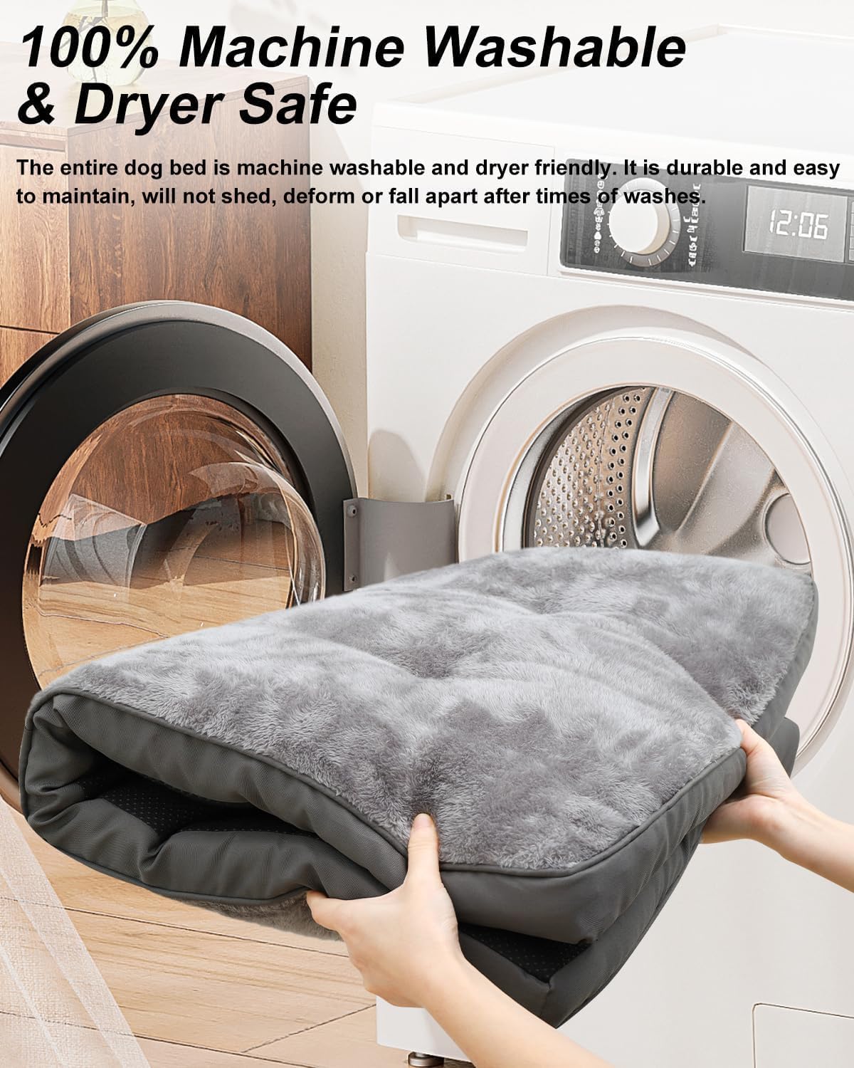 review Dog Bed for Dog cage Washable Dog Bed Large Dog Plush Kennel Mat Pet Sleeping mat with Non-Slip Sole,35x22 inches, Gray