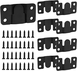 Stainless Steel Flush Mount Bracket, Interlocking Heavy Duty Photo Frame Hook, Interlocking Furniture Connector for Hanging Headboards Large Picture Display Wall Mount Hardware (Black, 4 Pairs)