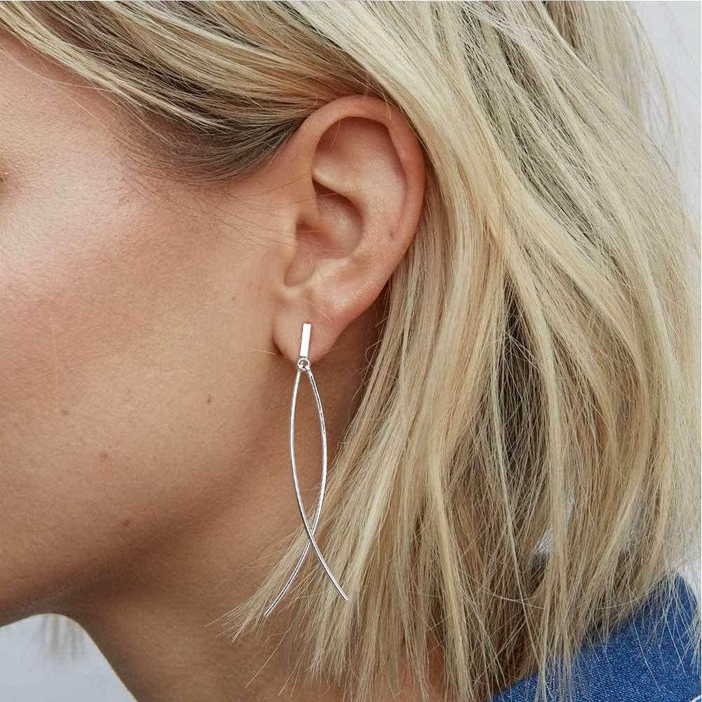 CLASSYZINT Long Dangle Earrings For Women,2 Pieces Thin Curved Metal Bar And One Short Bar With A Post On The Top - Image 3