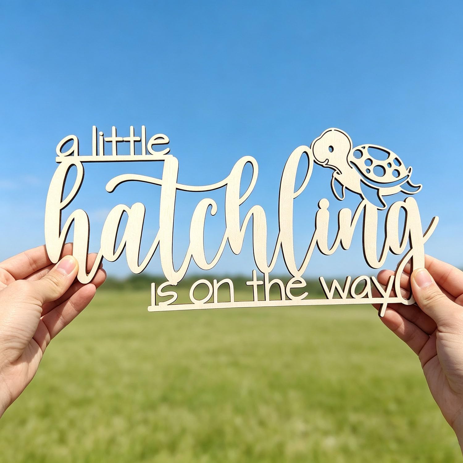A Little Hatchling Is On The Way Wooden Sign,Turtle Baby Shower Decor for Boys Girls,Ocean Theme Gender Reveal Wall Sign for Baby Birthday Party Decoration Supplies image 2