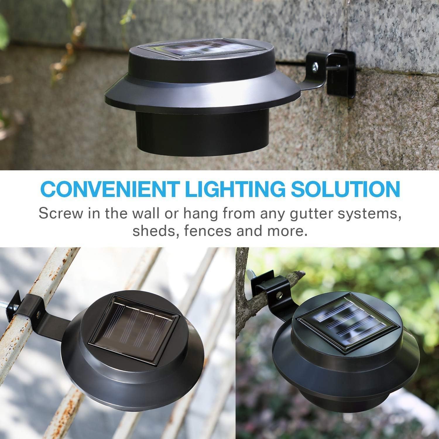 6 Pack Outdoor Solar Lights, Gutter Lights, Waterproof Garden Wall,Gutter Lighting, House, Fence, Garden Path, Black - Image 3