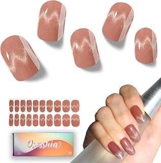 Osesshia Semi Cured Gel Nail Strips, 20 pcs Nail Wraps, Glaze Stickers, Salon Quality French Manicure, Full Decal Gel Polish Strips, Long Lasting Holiday SCG, UV Lamp Required (Sunset Isle)
