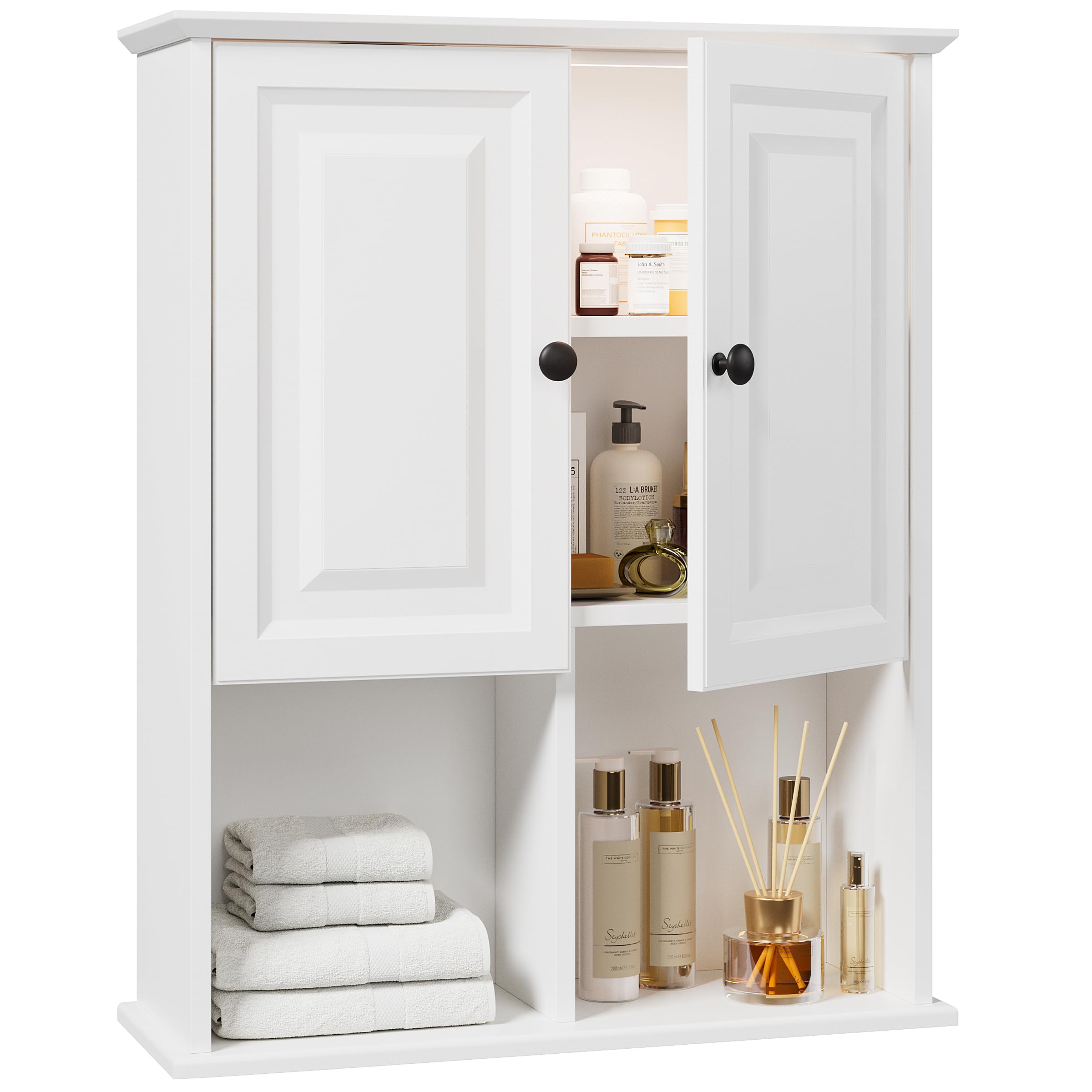 HAIOOU Bathroom Wall Cabinet with Motion Sensor LED Light, Wooden Medicine Cabinet Wall Mounted Cupboard, Over Toilet Storage Cabinet with Buffering