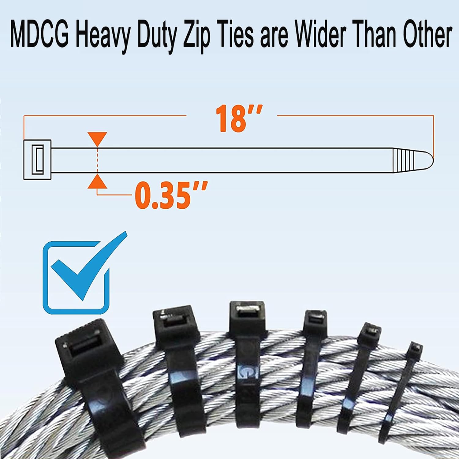 Black Zip Ties Heavy Duty 18 Inch Outdoor, 250lb Extra Large Cable Tie Wraps Long Plastic Wire Ties Wide Big Strong Thick Zipties 50 Pack