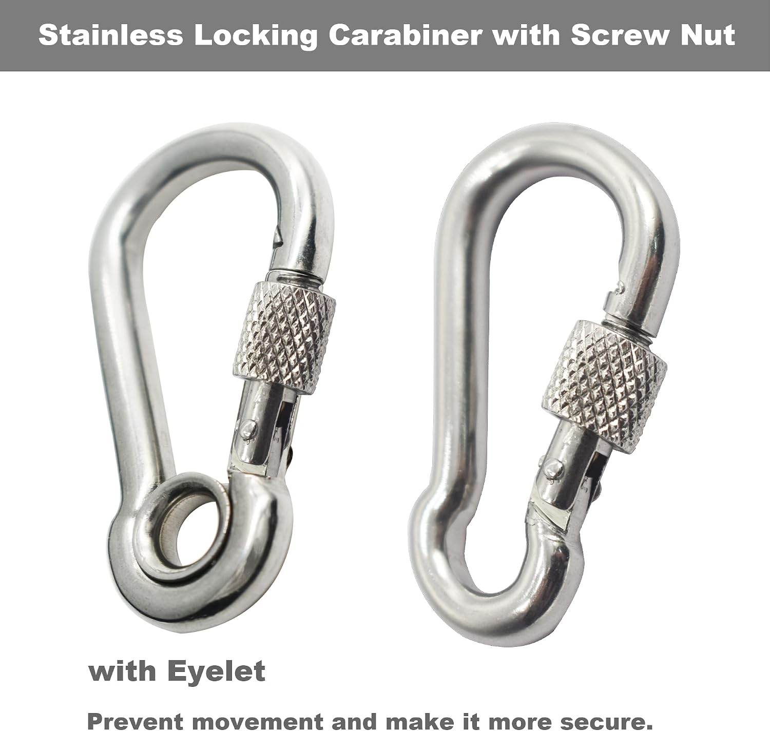 Stainless Heavy Duty M5M8M10M12 Locking Carabiner Snap Hooks with Screw Nut Connector Chains Links Hardware Fasteners