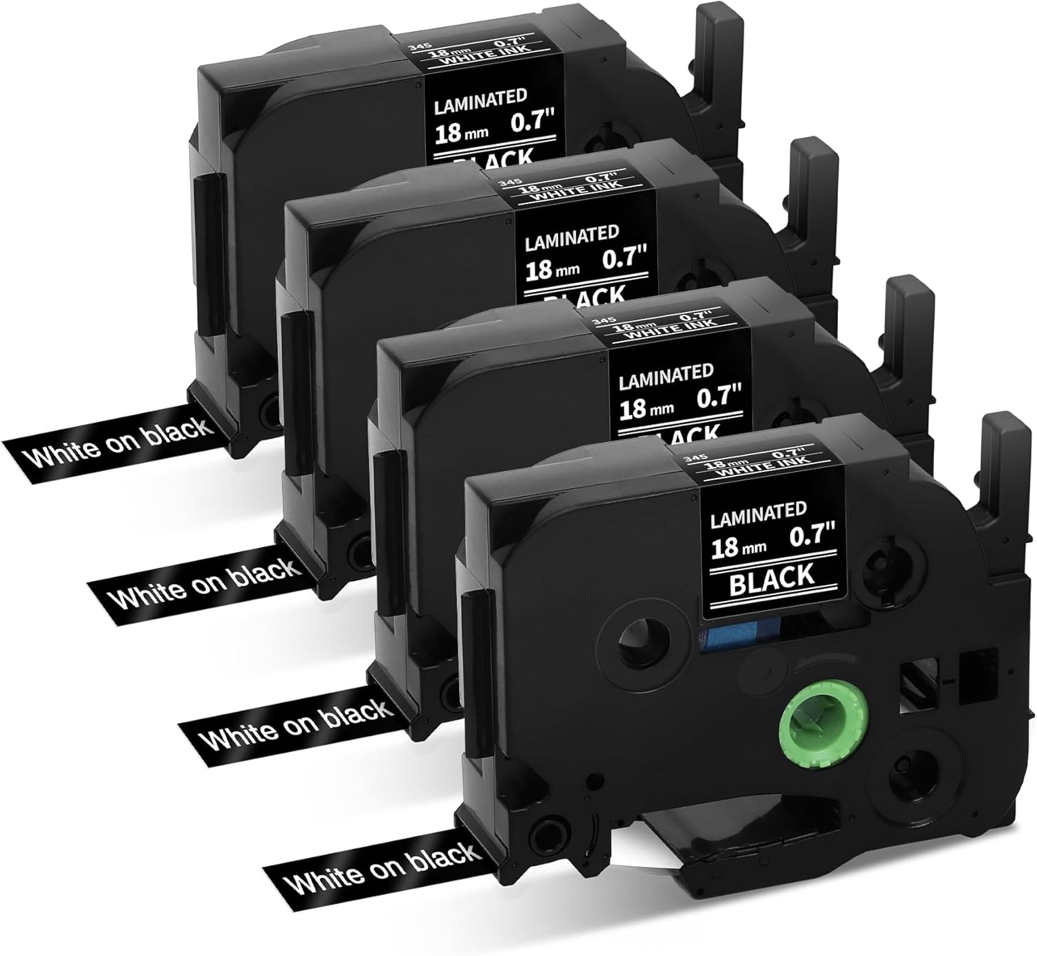 Buyalot-18mm Black Label Tape Replace for TZe-345 Brother P Touch Tz Label Maker Tape 3/4 (0.7) Inch Laminated TZe345 White on Black for Brother PTD410 PT-D400 PT-D610BT PTD600, 8m, 4 Pack