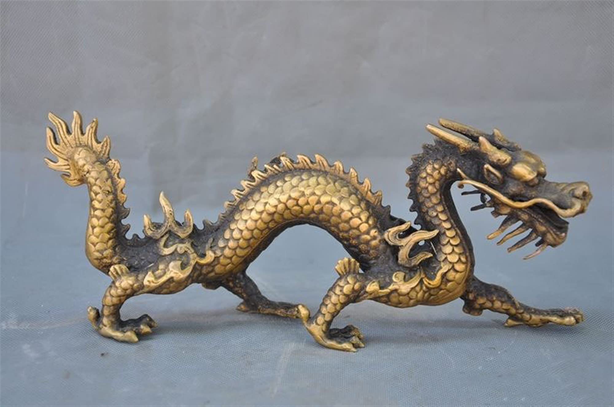 Decoración de la Boda 11 Pulgadas Feng Shui Latón Auspicioso éxito Dragón y Bestia Estatua Escultura Estatua de Escritorio