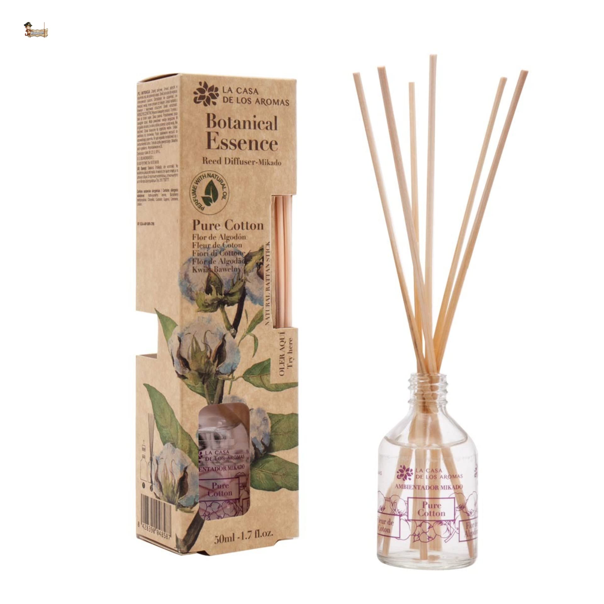 BricoLoco.com. Mikado dyfuzor 50ml czysty zapach bawełny. Bardziej wygodne i bezpieczne niż świece. Odświeżacz powietrza w domu, pokój. Czystość kwiat bawełny (6)