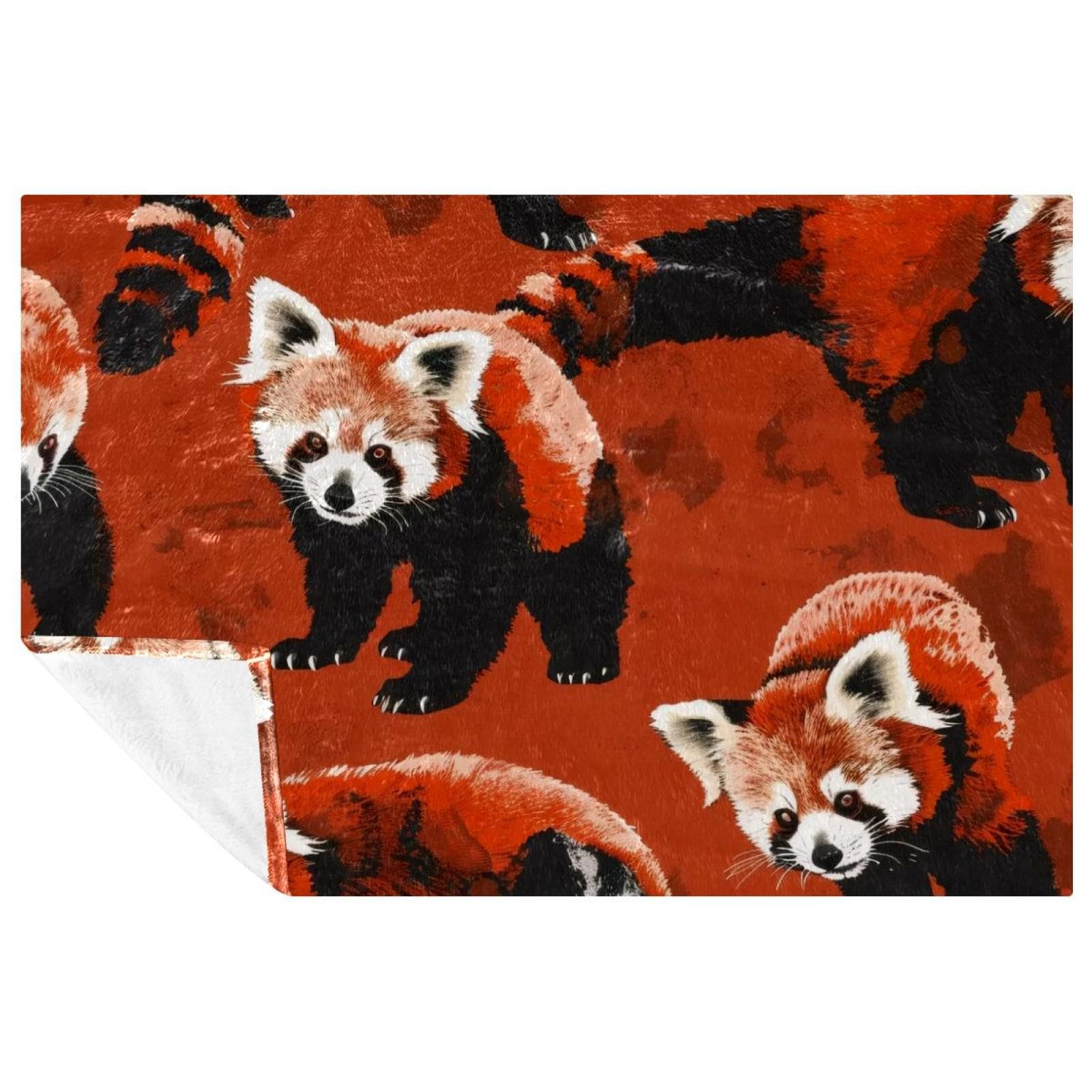 Couverture douce et chaude imprimé panda rouge au fini soyeux pour lit et canapé