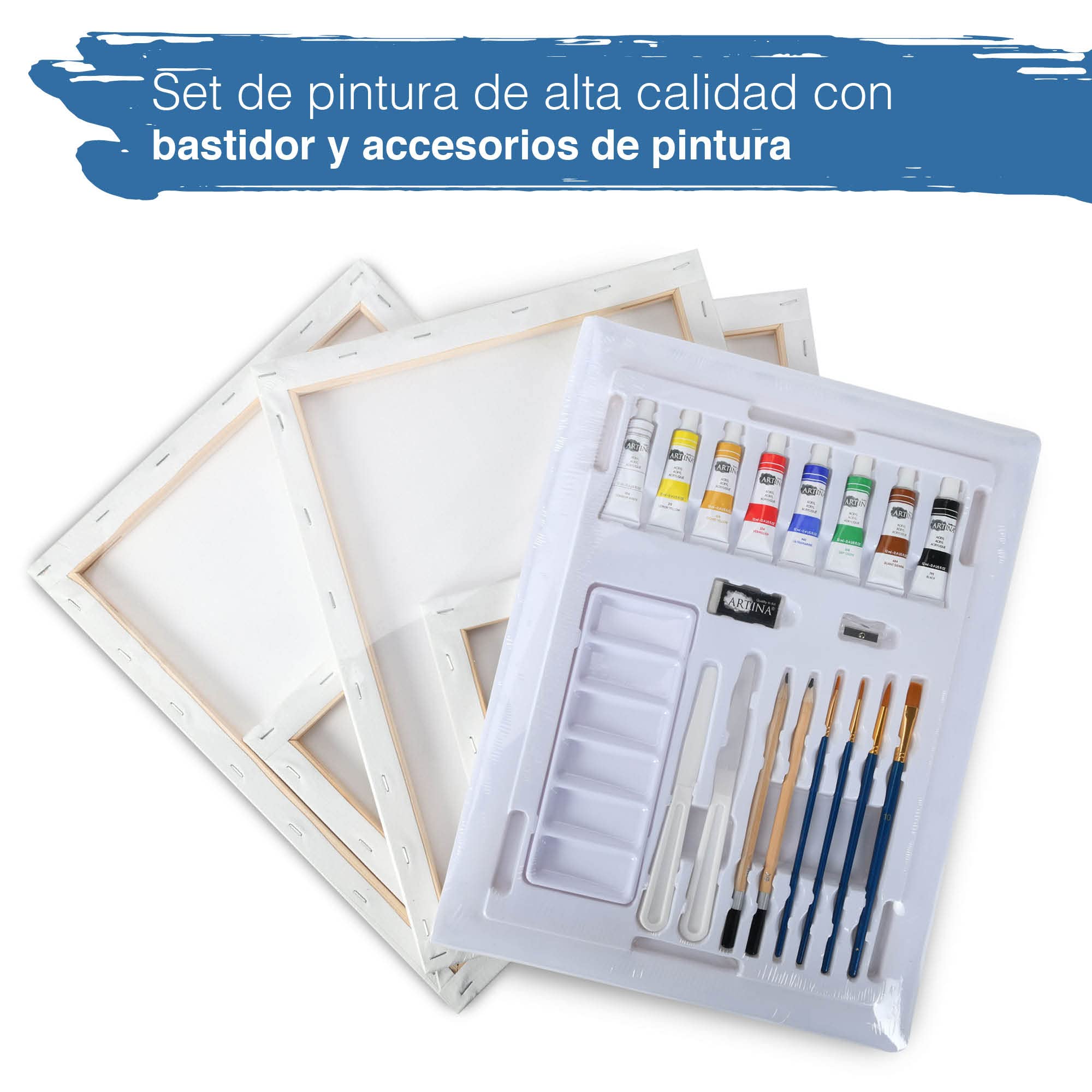 Artina 25 Piezas Kit Pintura con Caballete Pintura Mesa, Maletín Pinturas Acrílicas con Bastidores y Pinceles – Set Pinturas para Niños y Adultos FSC Madera – Regalo di Natale Lisbon