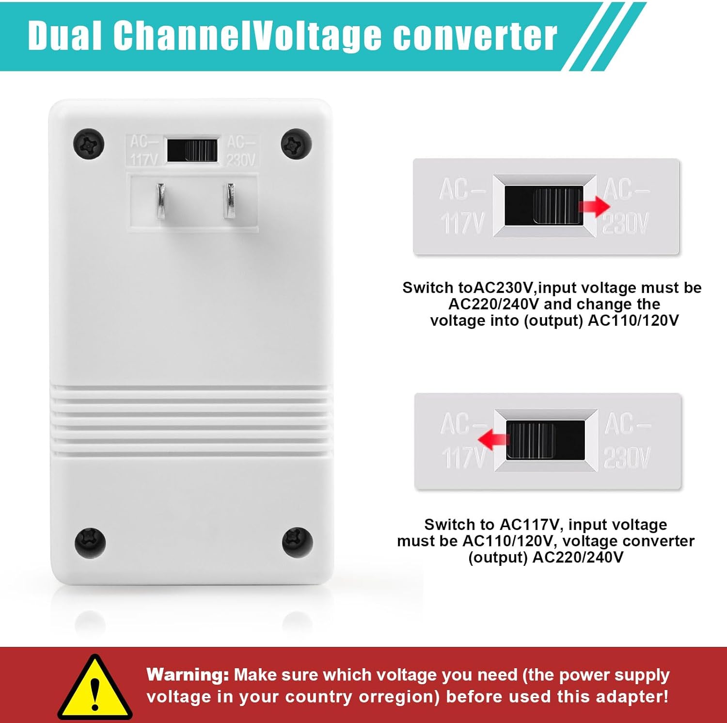 Voltage Converter 110V to 220V Step-Up & Step-Down Power Two-Way Conversion Voltage Converter Transformer for Travel, RV, and Camping (100W-White)
