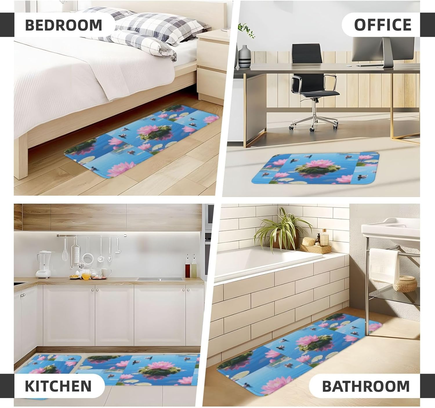 Lake Floating Kitchen Rugs Set of 2, Cushioned Anti-Fatigue Kitchen Mats for Floor, Waterproof Comfort Standing Mat Absorbent Velvet Kitchen Runner Rugs 17"x30"+17"x47"