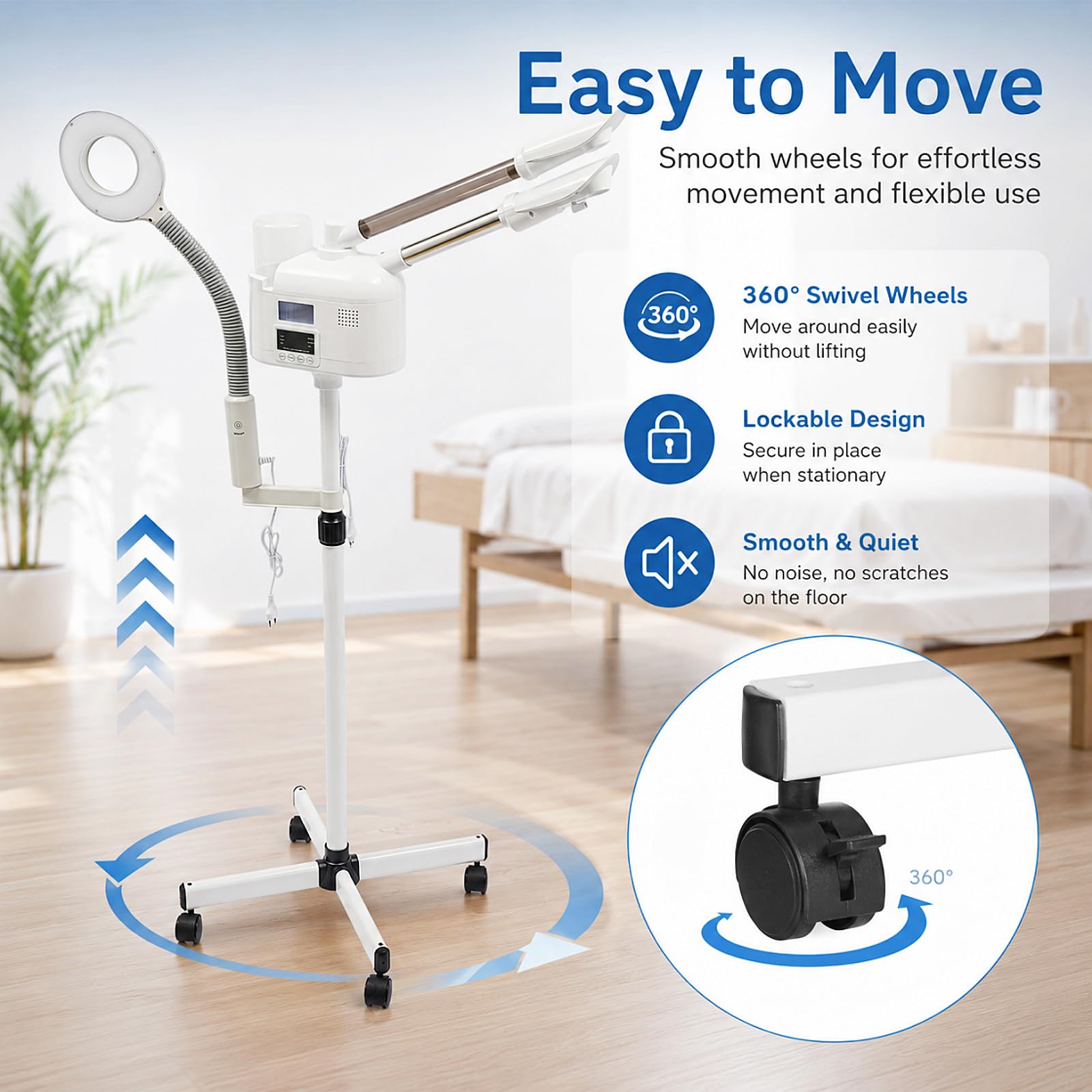3 In 1 Gesichtsdampfer 750W Bedampfer Kosmetik mit Heißer/Kalter Düse Höhenverstellbar Gesichtssauna mit LED Lupenlampen und Intelligenter Touchscreen Porenreiniger Dampf Spa Maschine