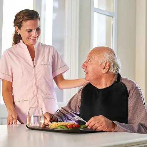 Miniatura 6 de Baberos elásticos de doble capa para adultos con atrapador de migas, impermeable, lavable, protector de ropa, baberos para adultos para comer