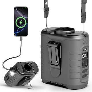 6-in-1 Taillen Clip Ventilator,tshirt ventilator 10000 mAh,5 eschwindigkeitsstufen, 8–40h Laufzeit USB Wiederaufladbar, für Baustelle, Outdoor, Wandern, Arbeiten im Sommer mit COB-Licht & Powerbank - Amazon product rated Grade B