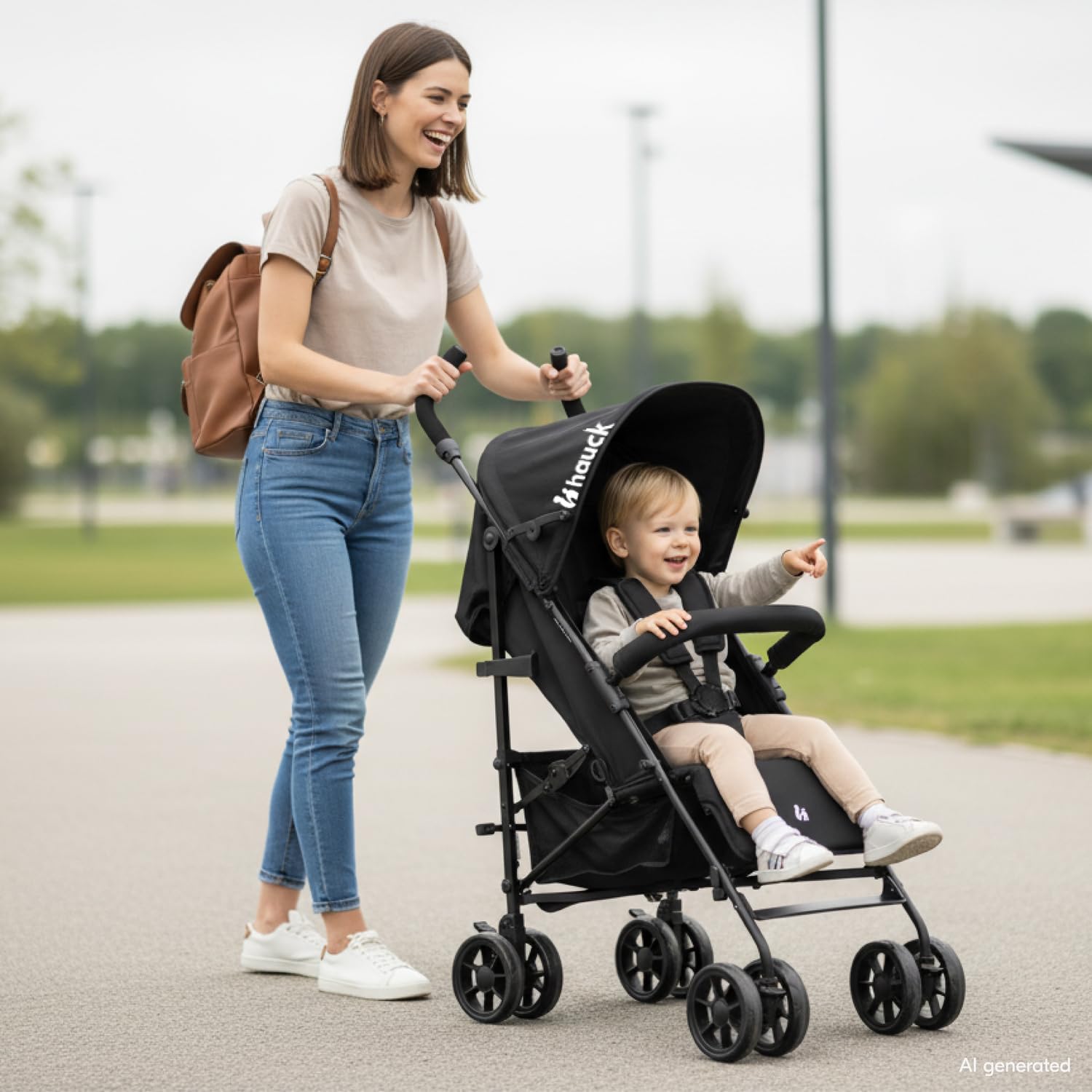 Hauck Fold N Care Poussette Canne Compacte Légère 7,6 kg 22 kg Dossier Inclinable Pliage Rapide UV 50+ Noir