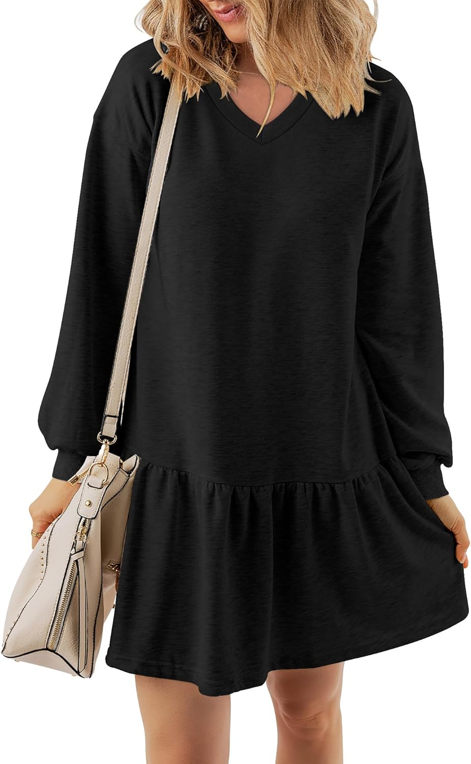 KISSMODA Womens Sweatshirt Dress Fall Long Sleeve Pullover Tops Patchwork Casual Mini Dresses