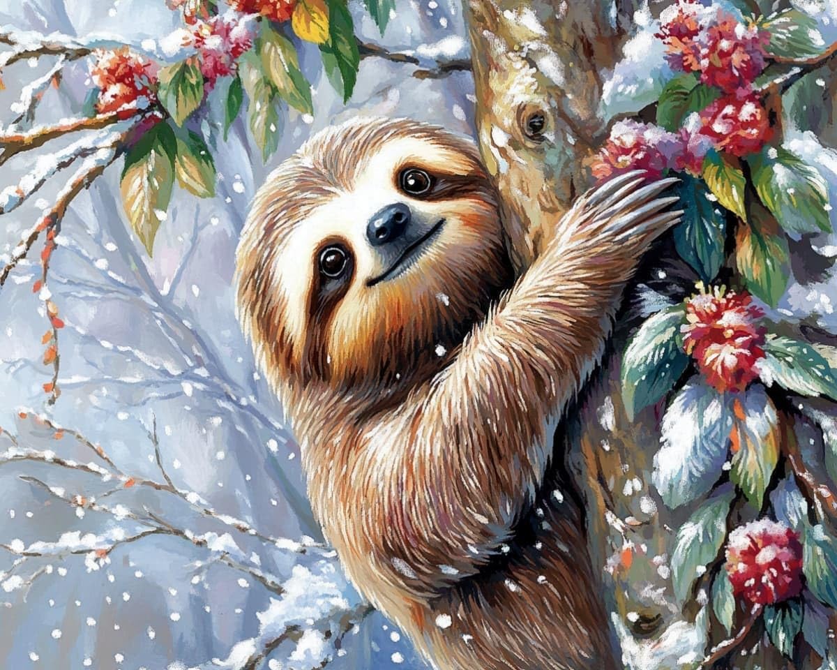 AxiangziK Stamped Cross Stitch Kits 30x40cm,Sloth in the Snow Counted Cross Stitch Kits for Beginners Adults,11 CT Patterns Arts Craft for Gift and Home Decor