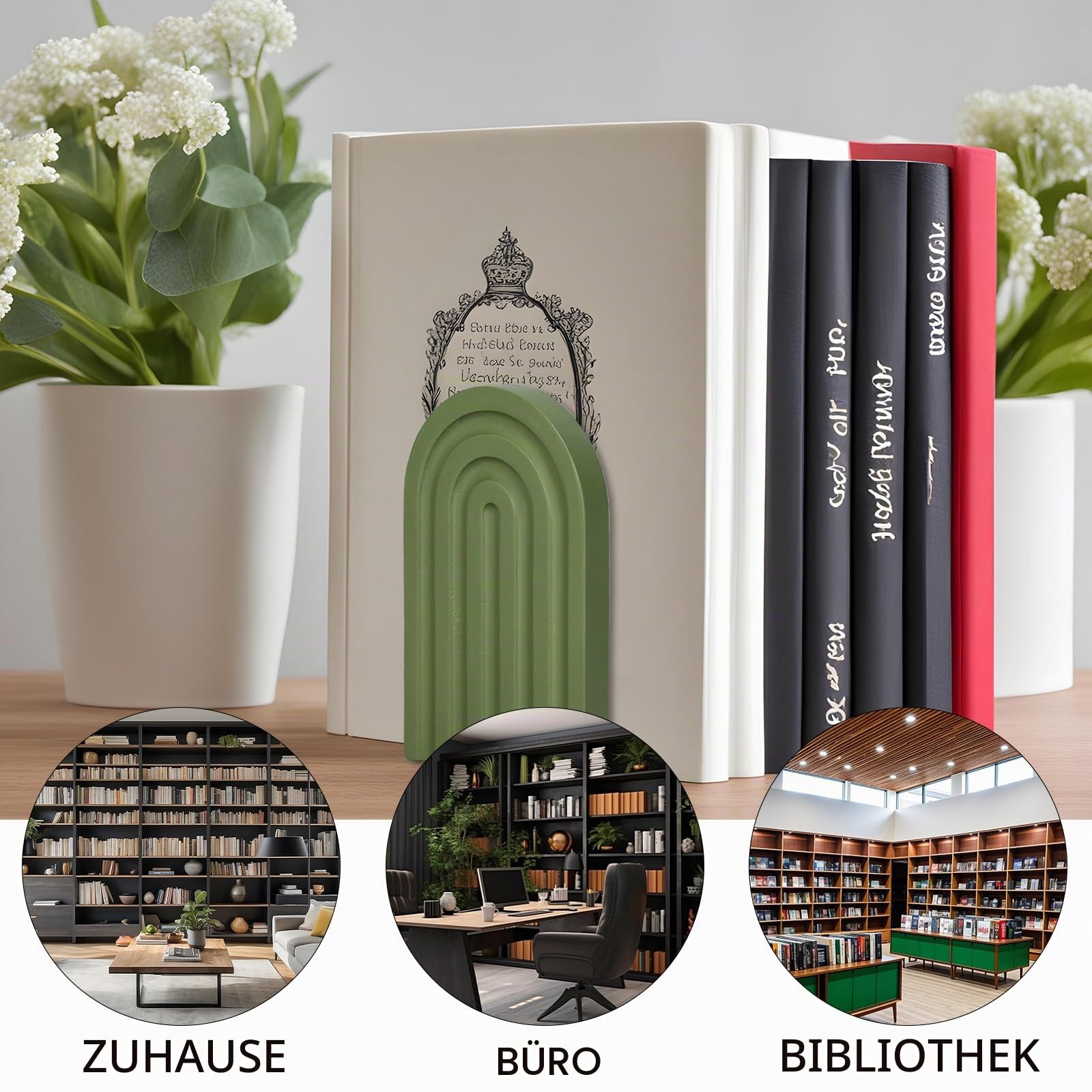 Whaline Boho-Buchstützen aus Holz, Salbeigrün, Regenbogen, 4 Farben, 4 Stück