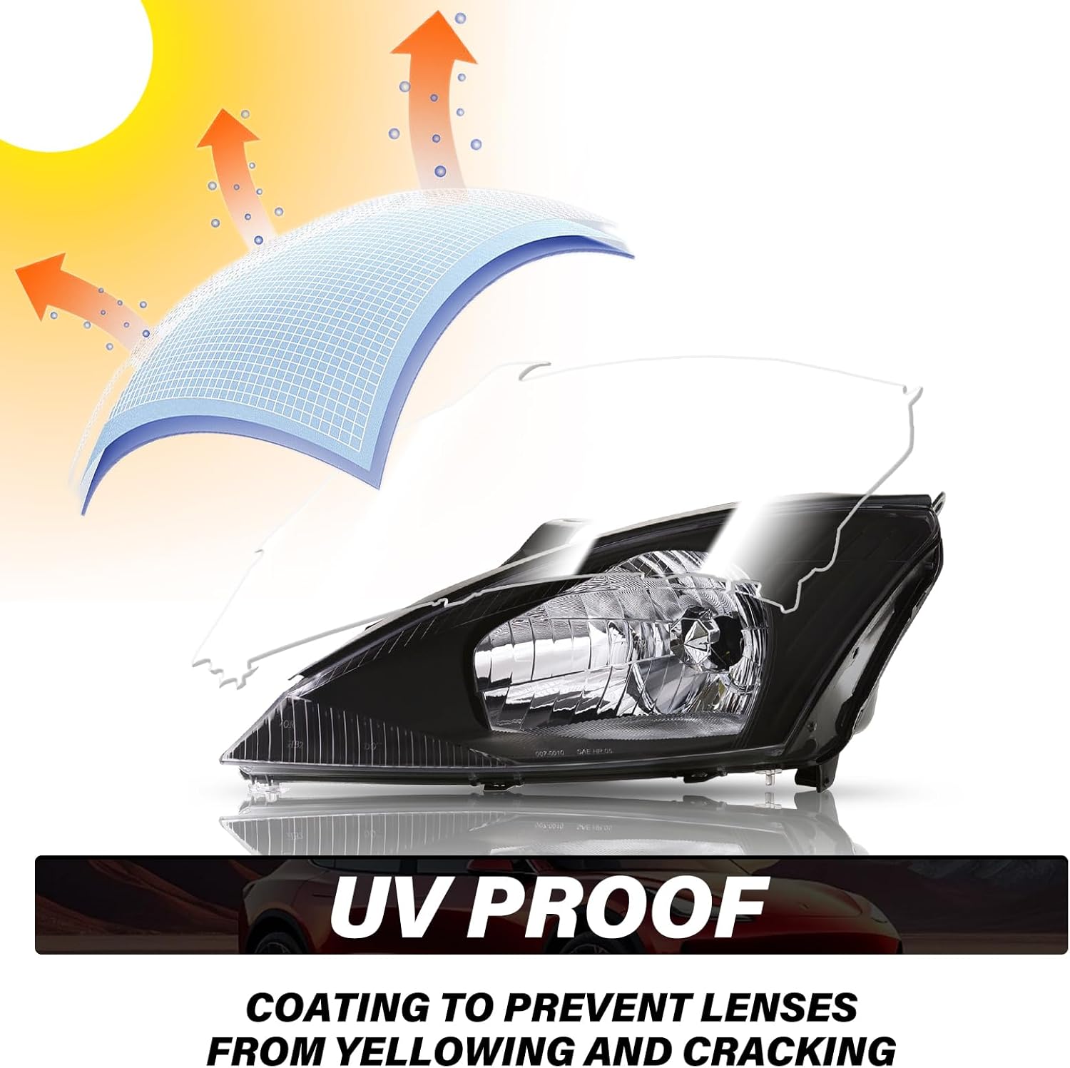 Bingbingmotor Headlight Assembly Fit for 2000 2001 2002 2003 2004 Ford Focus Front Headlamp w/Bulbs Black Housing with Clear Reflector (L+R)