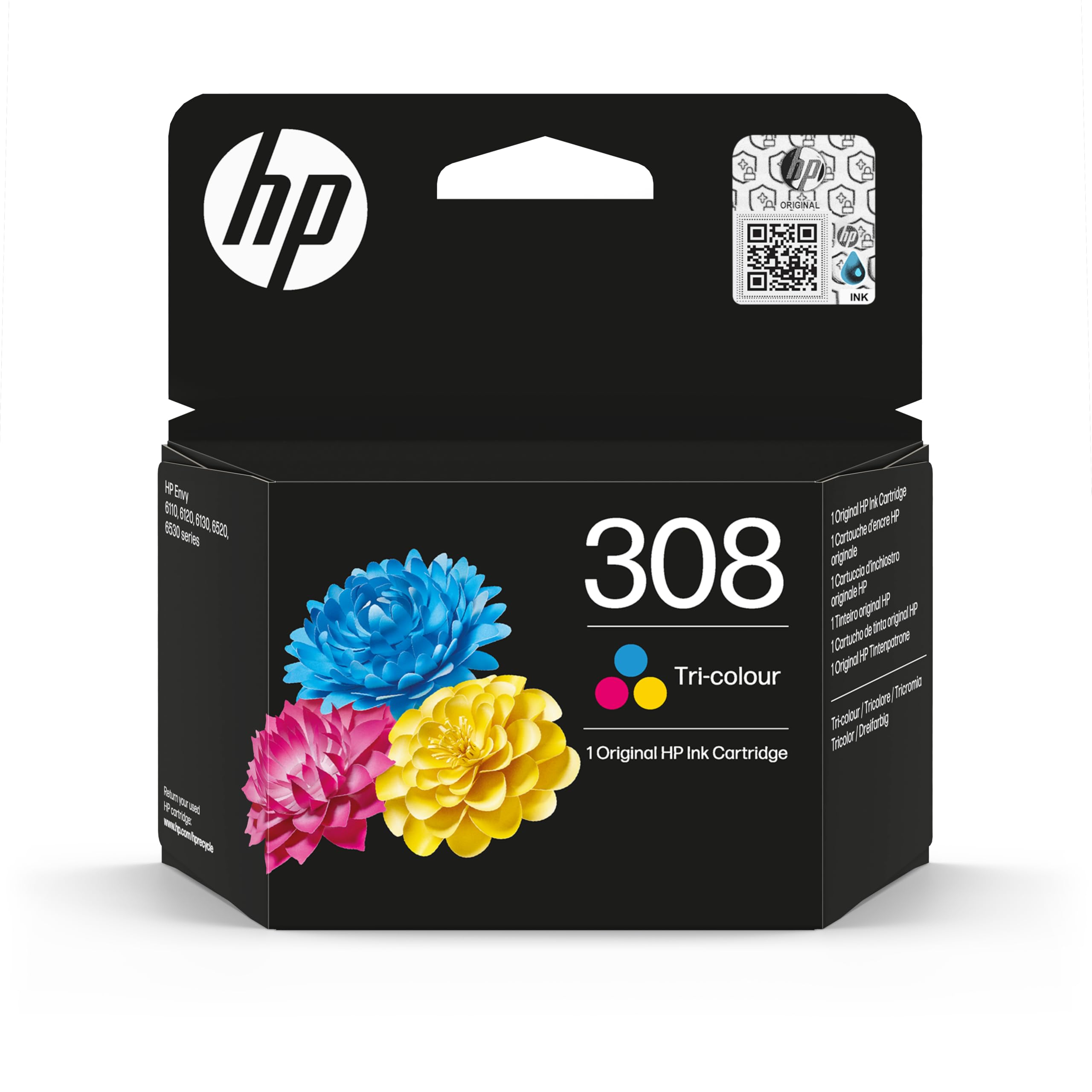 HP 308 Tricromia, 7FP20UE, Cartuccia Originale da 120 Pagine, Compatibile con Stampanti Envy 6110e, 6120e, 6122e, 6130e, 6132e, 6520e, 6530e, 6532e
