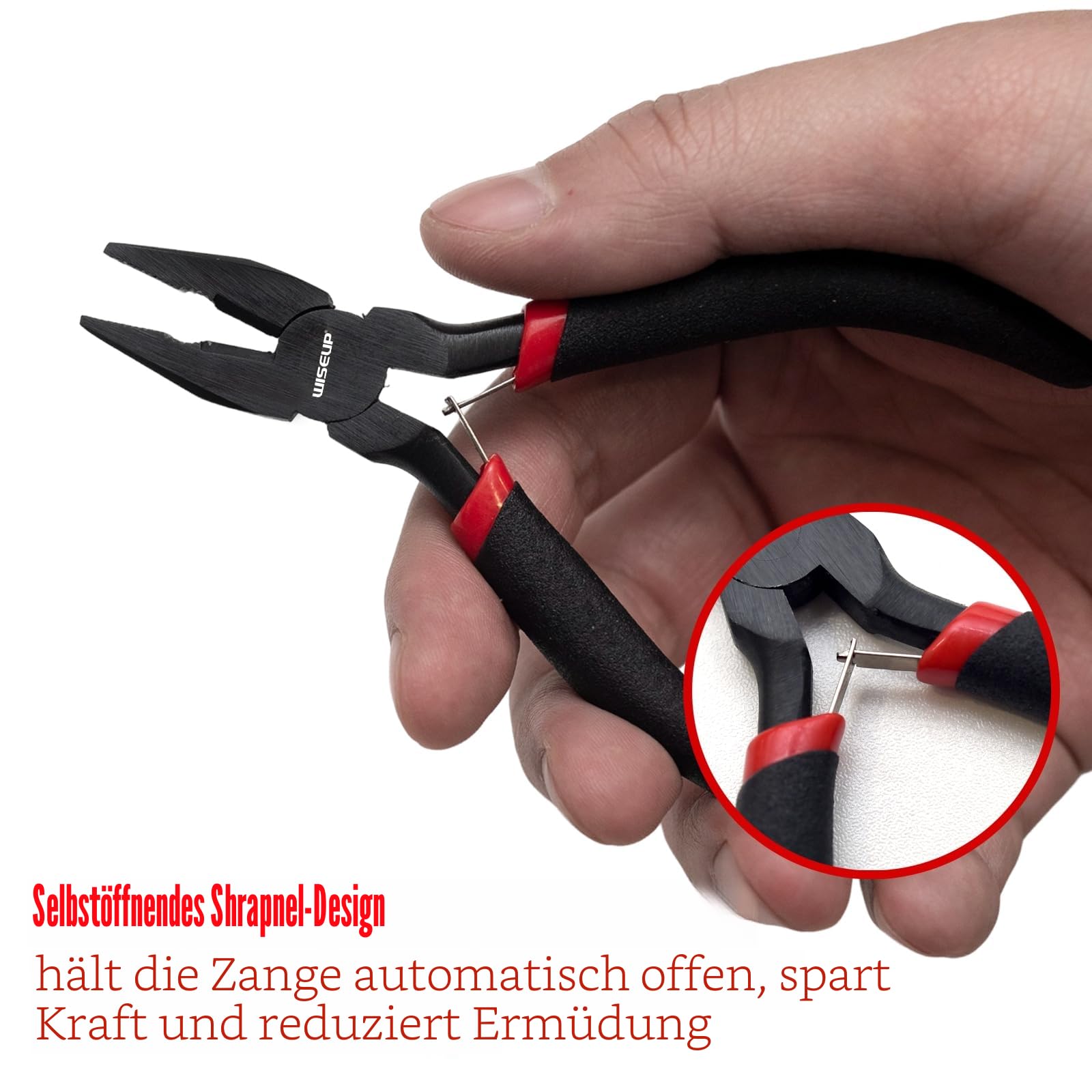 WISEUP 8-teiliges Mini-Zangen-Set, Nadel, rund, flach, lang, gebogene Nase, diagonal, Endschneiden, Linesman-Zangen zum Basteln, Elektronik und Schmuckherstellung, mit Tasche