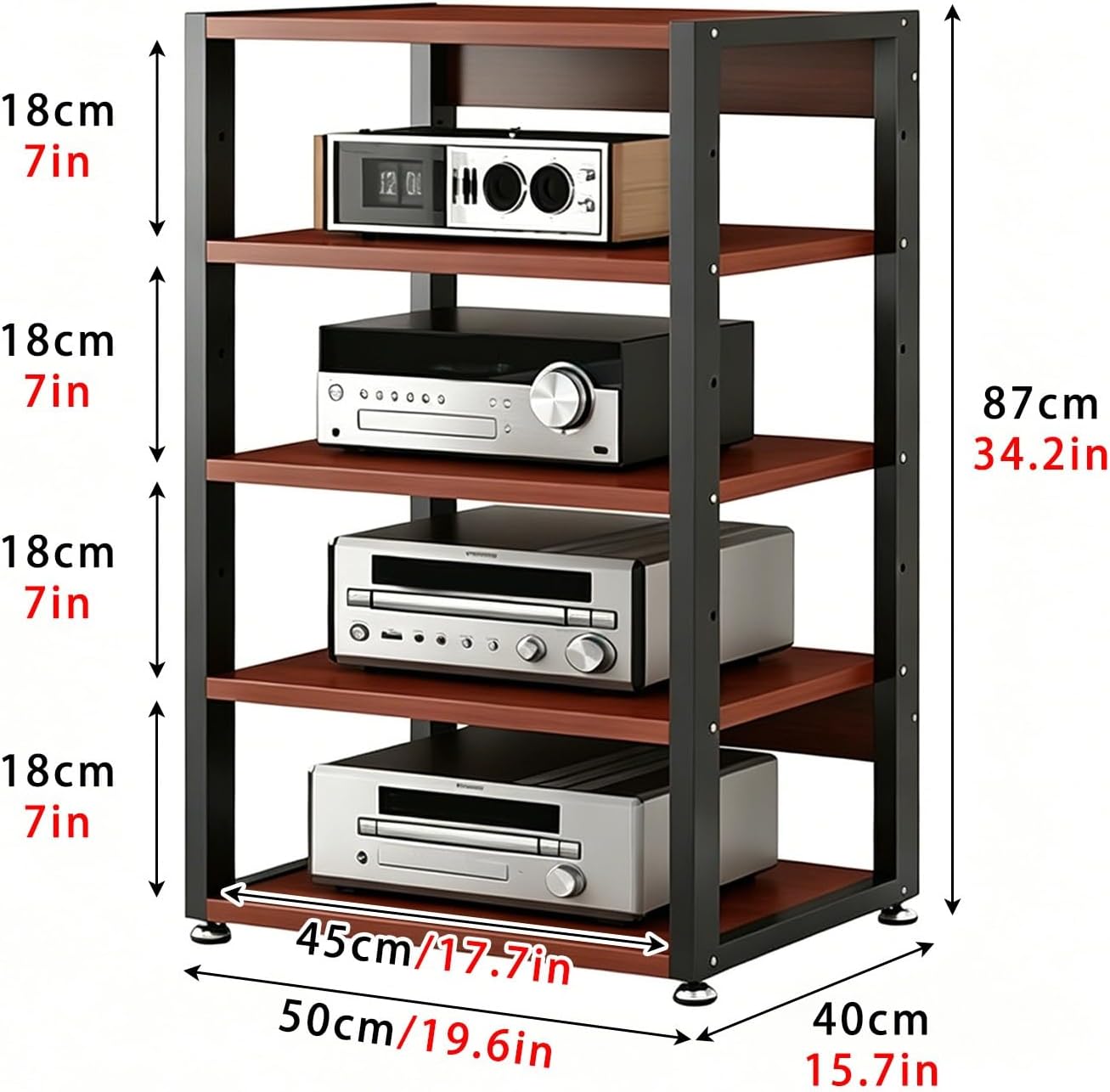 5-Tier AV Stand & Media Storage Cabinet for Record Players, Gaming Consoles & Accessories - Stylish Brown Corner Tower (34.2in) - Perfect for Home Organization image 2