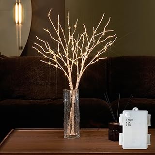 Fudios Birch Branch Lights with Timer for vase 100 LED Lighted Willow Twig 32IN Tall Battery Operated Home Party Indoor Outdoor use