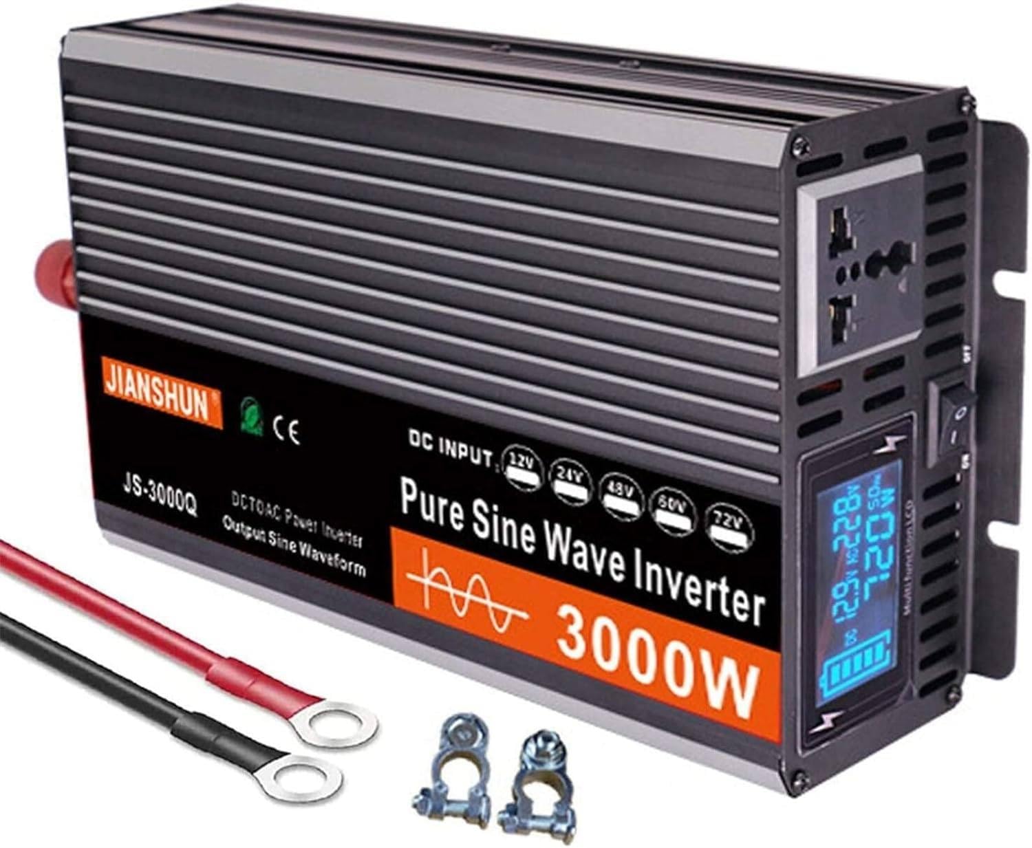 Inversor de corriente 12V 220V para coche de 5000W con pantalla LED y tomas CA 1
