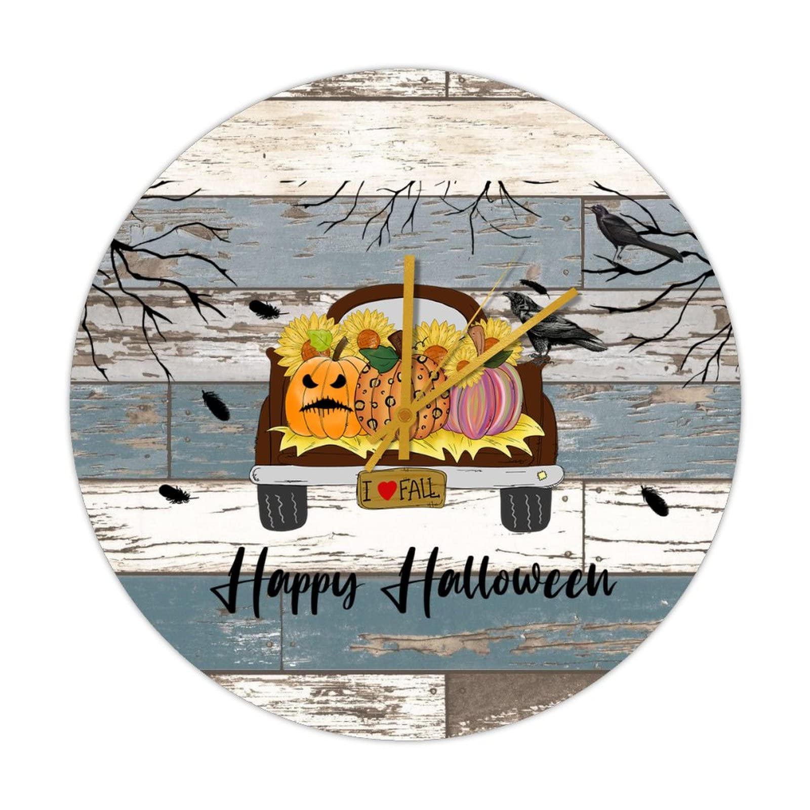 Horloge murale silencieuse Halloween citrouille en bois rétro pour chambre et bureau