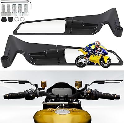 Yobbo Universal Motorcycle Bike Mirrors Set Adjustable Rotating Rear View Mirror Stealth Wind Wing Side For All Bikes (Y