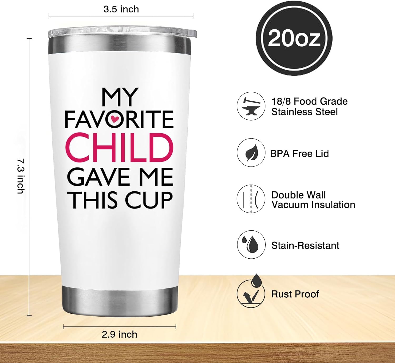Christmas Gifts for Mom - My Favorite Child Gave Me This Cup - Birthday Gifts for Moms, Mother from Daughter Son - 20 Oz Tumbler White - Image 4