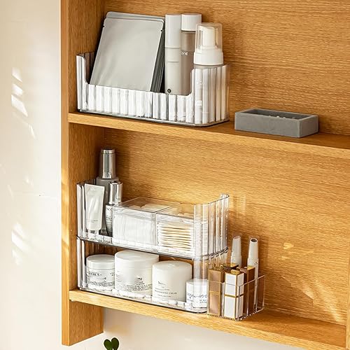 Miniatura 5 de MORNITE Organizador de estantes de 2 niveles para botiquín, compartimentos para almacenamiento de maquillaje, bandejas de estante para pared de