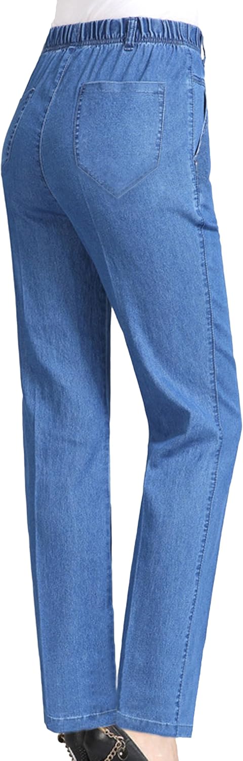 Women's Straight Leg Elastic Waist Cotton Blend Pull On Jeans - Image 2