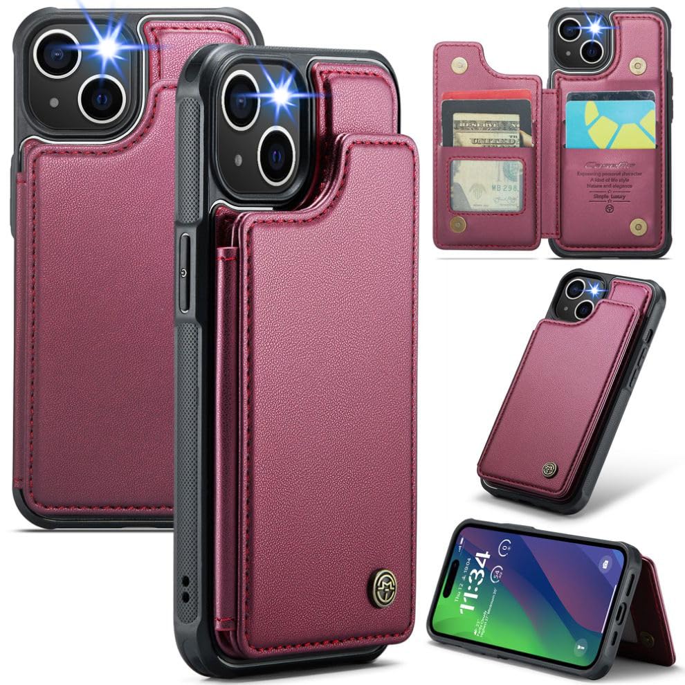 XIMAND Custodia a Portafoglio per iPhone 14 con Blocco RFID e 4 Porta Carte di Credito, Custodia in Pelle e Resistente Premium con Chiusura Magnetica Cavalletto Antiurto Resistente.,Viola