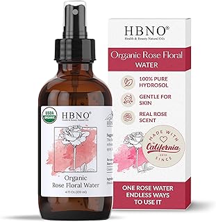 HBNO California Bottled Organic Rose Water for Face 4 fl oz (120ml) - USDA Certified Organic Rose Water Spray for Cleansing- Pure Rosewater for Hair - Rosewater Face Mist